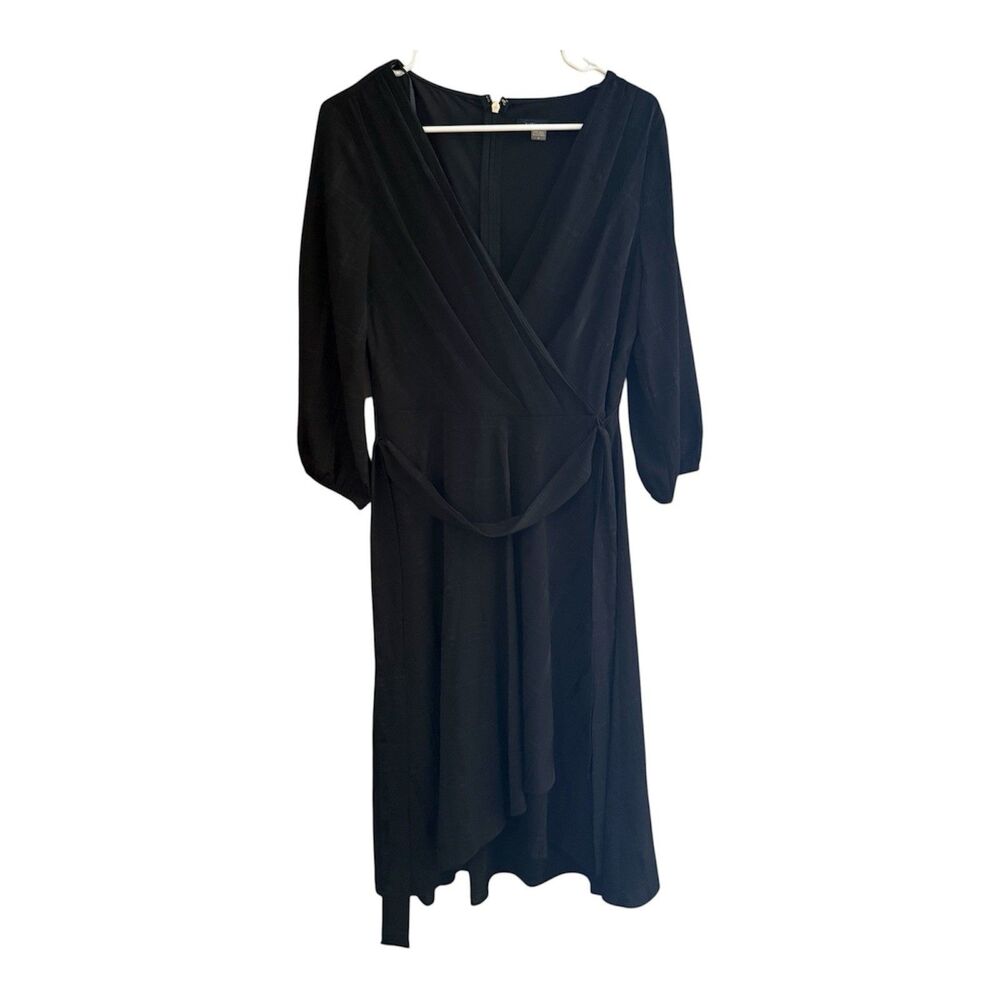 Tommy Hilfiger Classic Faux-Wrap Midi Dress Women’s Size 6 Black 3/4 Sleeve